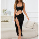 EVE Solid Color Hollow Out Split Maxi Dress YMYF-9316