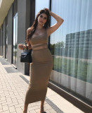 EVE Solid Color Pleated Hollow Two Piece Skirts Set YMYF-0898