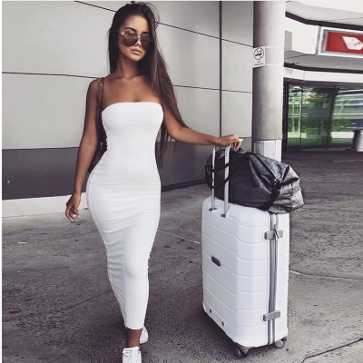 EVE Solid Color Wrap Chest Backless Midi Dress YMYF-8858