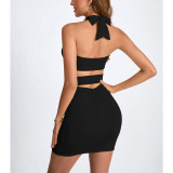 EVE Hollow Out Solid Color Halterneck Mini Dress YMYF-9320