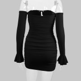 EVE Tie Up One Shoulder Long Sleeve Mini Dress YMYF-8930