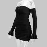 EVE Tie Up One Shoulder Long Sleeve Mini Dress YMYF-8930