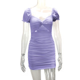 EVE Hollow Out Pleated Bubble Sleeve Mini Dress YMYF-9221