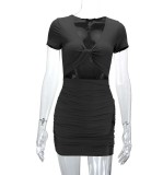 EVE V Neck Short Sleeve Mini Dress YMYF-8932