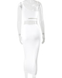 EVE Solid Color Pleated Hollow Two Piece Skirts Set YMYF-0898
