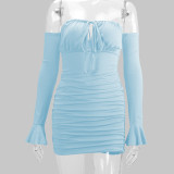 EVE Tie Up One Shoulder Long Sleeve Mini Dress YMYF-8930