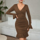 EVE V Neck Ruffles Sleeve Pleated Mini Dress YMYF-9267