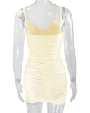 EVE Sexy Solid Color Pleated Sling Mini Dress YMYF-8218