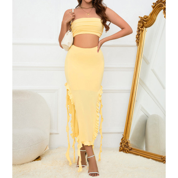 EVE One Shoudler Wrap Chest Two Piece Skirt Set YMYF-9306