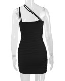 EVE Solid Color Sexy Pleated Sling Mini Dress YMYF-0863