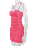 EVE Solid Color Sexy Pleated Sling Mini Dress YMYF-0863