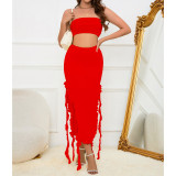 EVE One Shoudler Wrap Chest Two Piece Skirt Set YMYF-9306