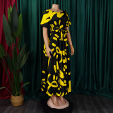 EVE Plus Size Tie Up Print Short Sleeve Maxi Dress GCZF-8619