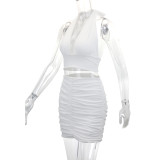EVE Sexy V Neck Halterneck Two Piece Skirts Set YMYF-9270