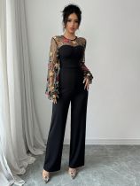 EVE Mesh Embroidered Patchwork Skinny Jumpsuit GWDS-241210
