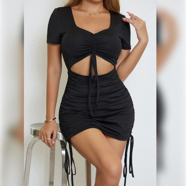 EVE Hollow Out Short Sleeve Bandage Dress YMYF-9225