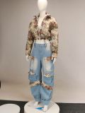 EVE Print Zipper Shorts Coat Jeans Suit YRST-T022