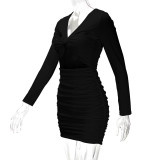 EVE Solid Color Pleated Hollow Out Mini Dress YMYF-9238