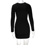 EVE Solid Color Pleated Hollow Out Mini Dress YMYF-9238
