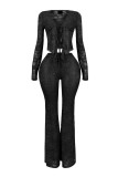 EVE Sexy Tie Up Long Sleeve Lace Two Piece Pants Set YRST-T057