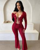 EVE Sexy Tie Up Long Sleeve Lace Two Piece Pants Set YRST-T057