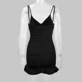 EVE Solid Color V Neck Pleated Mini Dress YMYF-8216