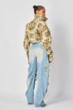 EVE Print Zipper Shorts Coat Jeans Suit YRST-T022