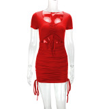 EVE Hollow Out Short Sleeve Bandage Dress YMYF-9225