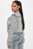 EVE Fashion Wash Patchwork Denim Two Piece Pants Set DYMEF-52065