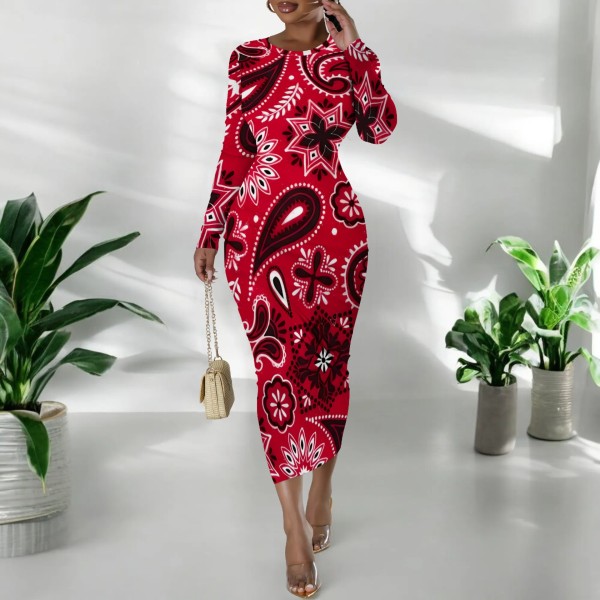EVE Plus Size Fashion Print Long Sleeve Midi Dress PN-8610