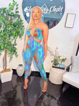 EVE Backless Tie Up Halterneck Print Jumsuit WUM-2148