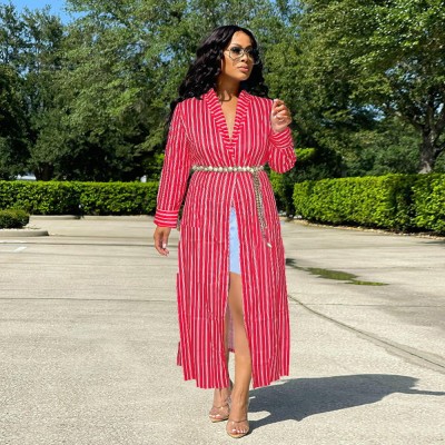 EVE Stripe Print Lapel Long Sleeve Coat WUM-913