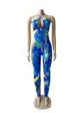 EVE Backless Tie Up Halterneck Print Jumsuit WUM-2148