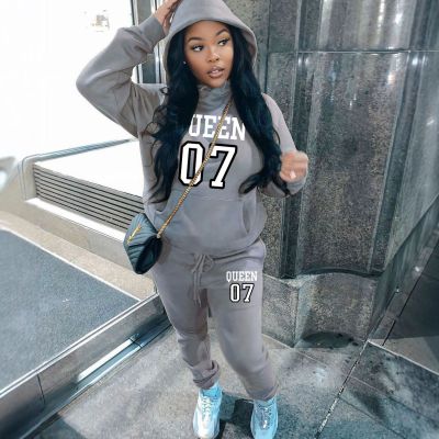 EVE Plus Size Printed Padded Sweatshirt Pants Suit GDNF-5999Q13
