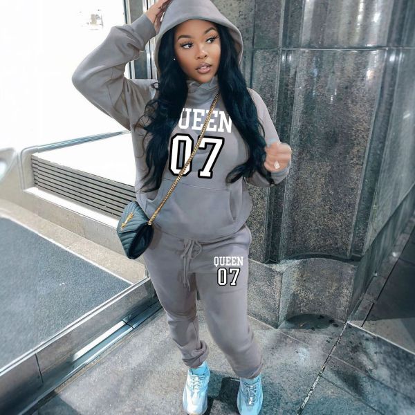 EVE Plus Size Printed Padded Sweatshirt Pants Suit GDNF-5999Q13