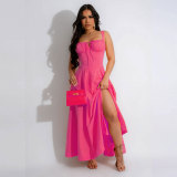 EVE Sleeveless Solid Color Sling Maxi Dress GTYZ-7369