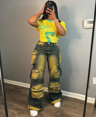 EVE Plus Size Tie Dye Multi-pocket Jeans GAKF-408022