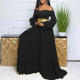 EVE Plus Size One Shoulder Ruffles Sleeve Wide Leg Jumpsuit GCZF-8611