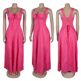 EVE Sleeveless Solid Color Sling Maxi Dress GTYZ-7369