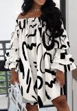 EVE Plus Size Fashion Print Off Shoulder Loose Dress GTYZ-7348