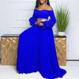 EVE Plus Size One Shoulder Ruffles Sleeve Wide Leg Jumpsuit GCZF-8611