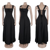 EVE Sleeveless Solid Color Sling Maxi Dress GTYZ-7369