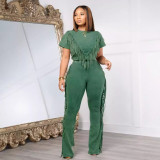 EVE Fashion Solid Color Tassel Two Piece Pants Set GTYZ-7449