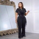 EVE Fashion Solid Color Tassel Two Piece Pants Set GTYZ-7449
