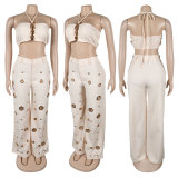 EVE Sexy Holes Halterneck Two Piece Pants Set GTYZ-7436