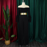 EVE Plus Size One Shoulder Ruffles Sleeve Wide Leg Jumpsuit GCZF-8611
