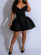 EVE V Neck Off Shoulder Puffy Mini Dress AIL-309