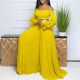 EVE Plus Size One Shoulder Ruffles Sleeve Wide Leg Jumpsuit GCZF-8611