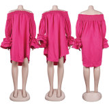 EVE Plus Size Solid Color Off Shoulder Loose Midi Dress GTYZ-7275