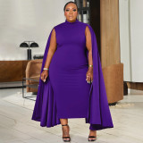 EVE Plus Size Solid Color Patchwork Sleeve Maxi Dress NNWF-8059